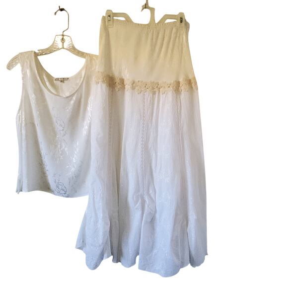 Spencer Alexis 2pc Skirt Set Womens 1X Ivory Floral Lace Sleeveless Maxi Wedding - Picture 3 of 16